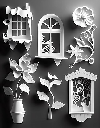 窗飾剪紙裝飾效果元素
